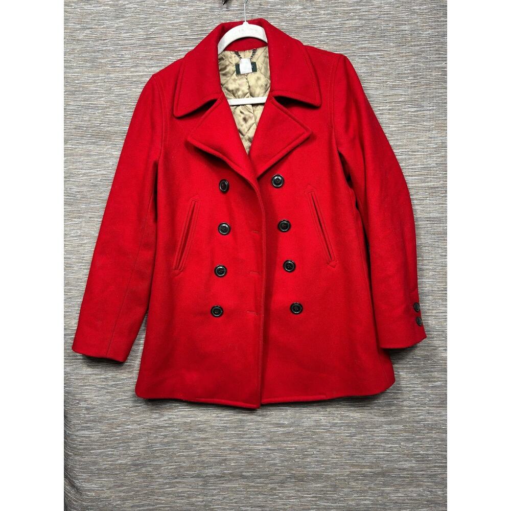 Vintage J Crew Coat Womens Small Red Wool Pea Coat Thinsulate Button Lined